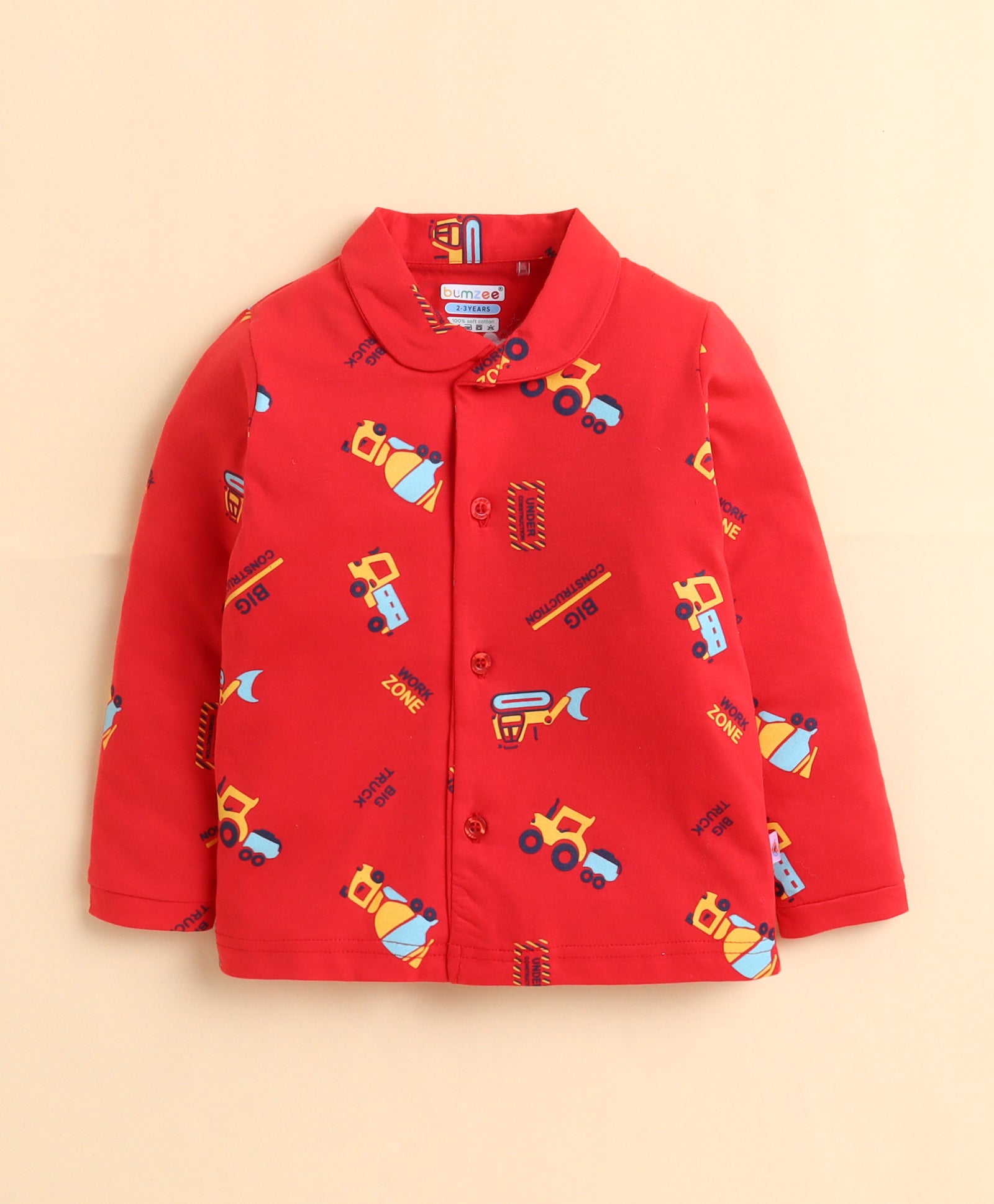 Red Boys Full Sleeves Cotton Night Suit