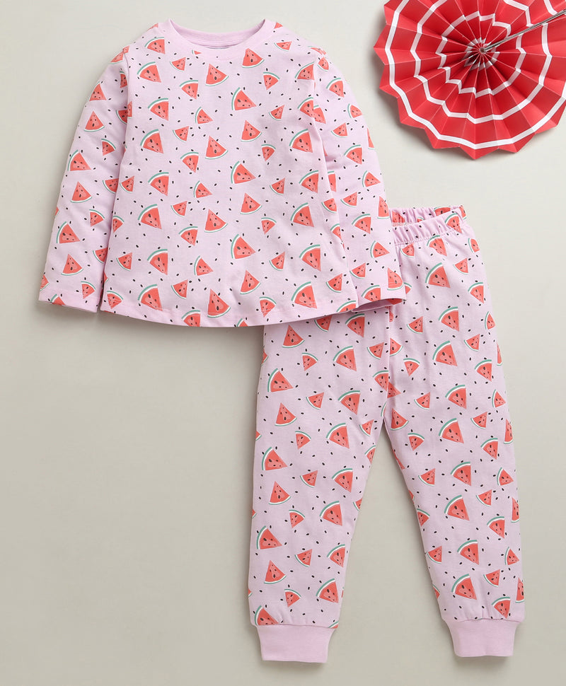 Pink Girls Full Sleeves Cotton T-Shirt & Pyjama Set