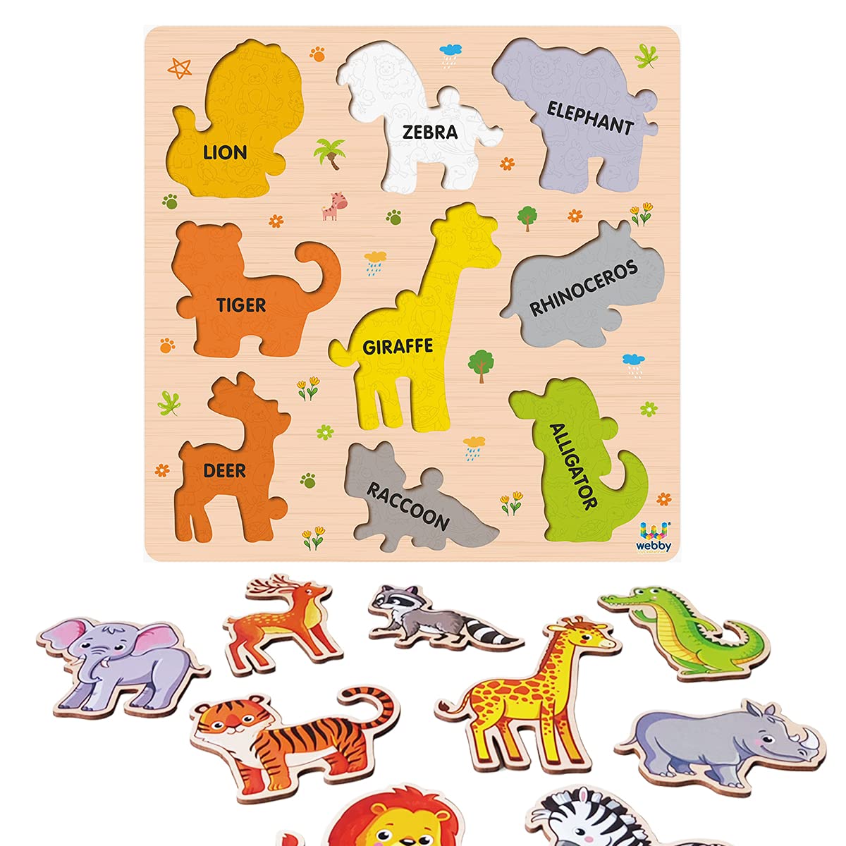 Webby 12 x 12 Animals Wooden Board Puzzle