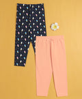 Girls Leggings Peach & Navy Pack of 2