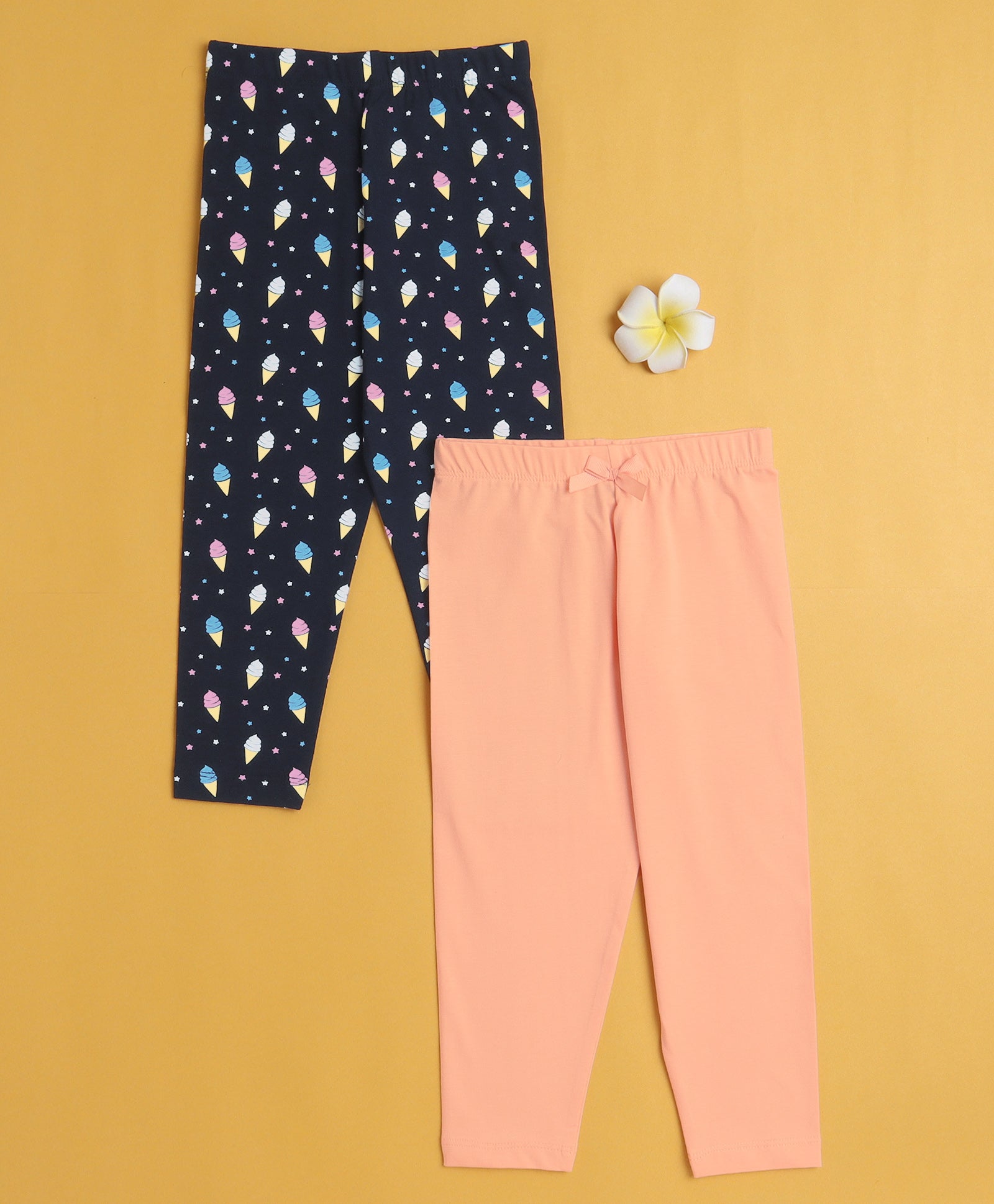 Girls Leggings Peach & Navy Pack of 2