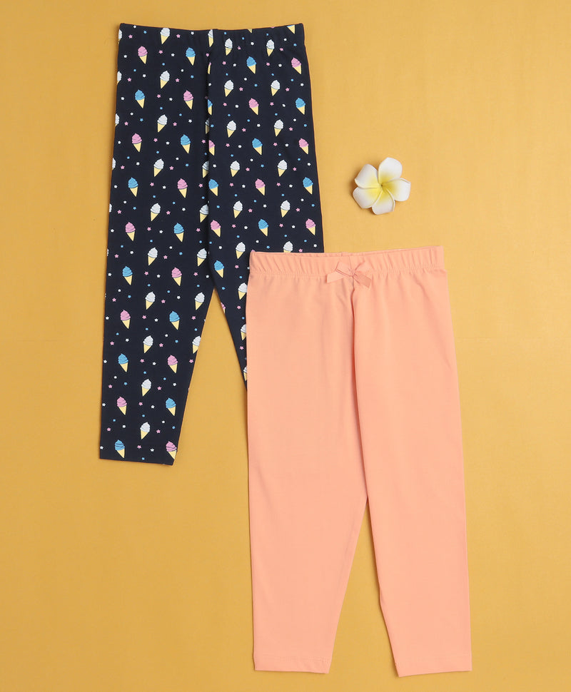 Girls Leggings Peach & Navy Pack of 2