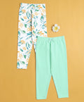 Girls Leggings Green & White Pack of 2