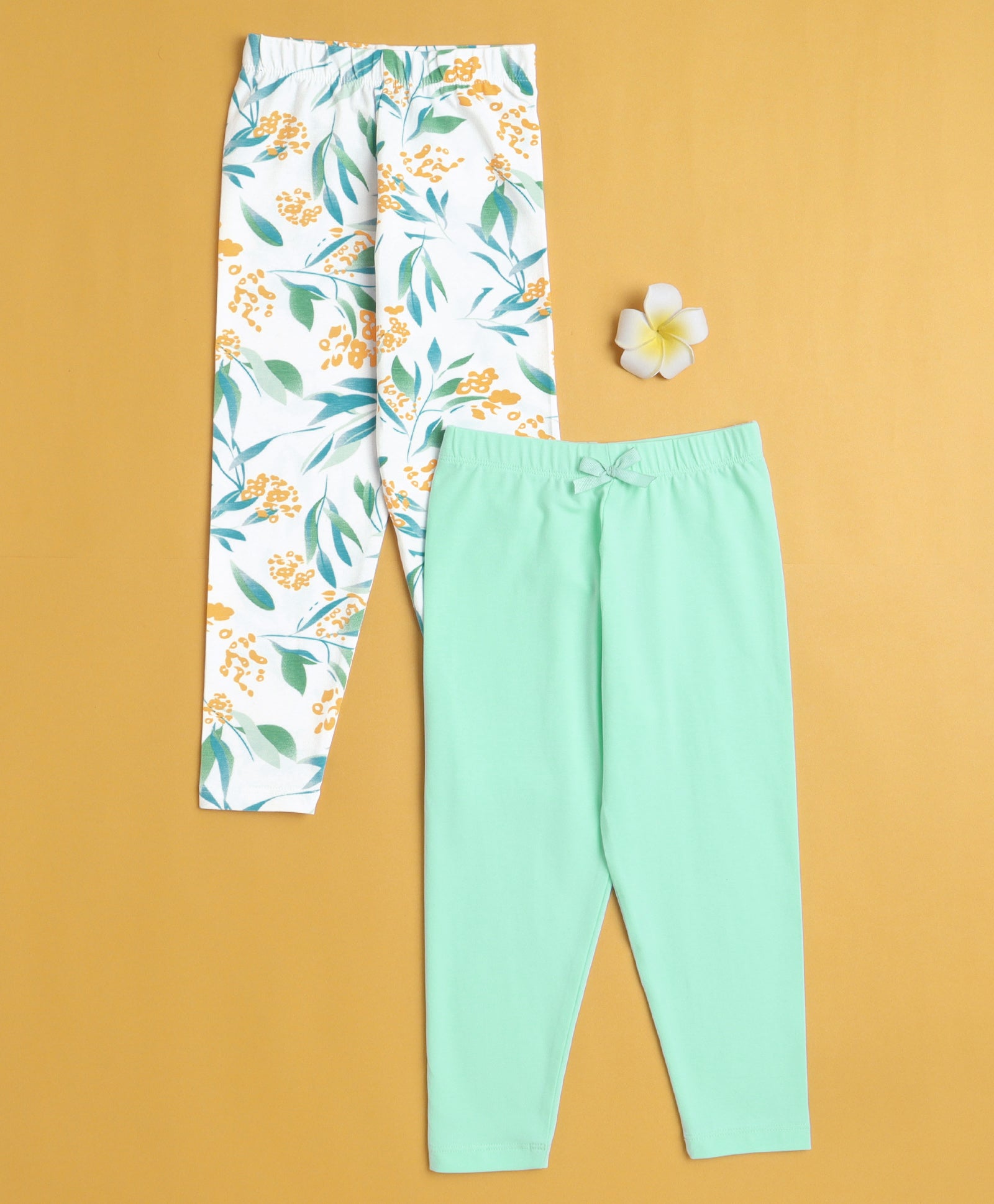 Girls Leggings Green & White Pack of 2