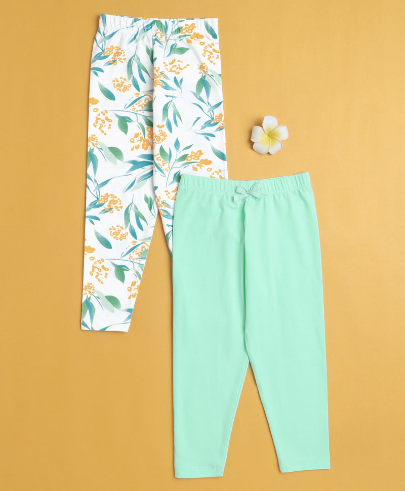 Girls Leggings Green & White Pack of 2