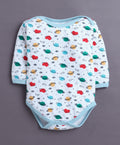 Sky Blue & White Baby Boys Full Sleeves Cotton Bodysuit / Onesies Pack Of 3