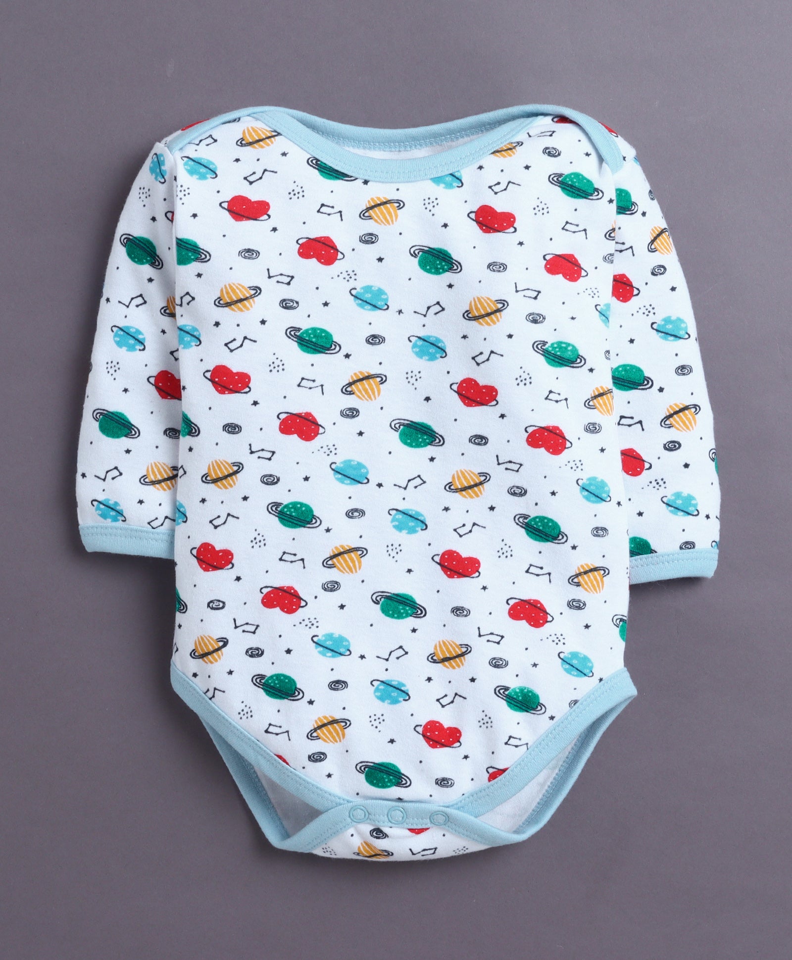 Sky Blue & White Baby Boys Full Sleeves Cotton Bodysuit / Onesies Pack Of 3