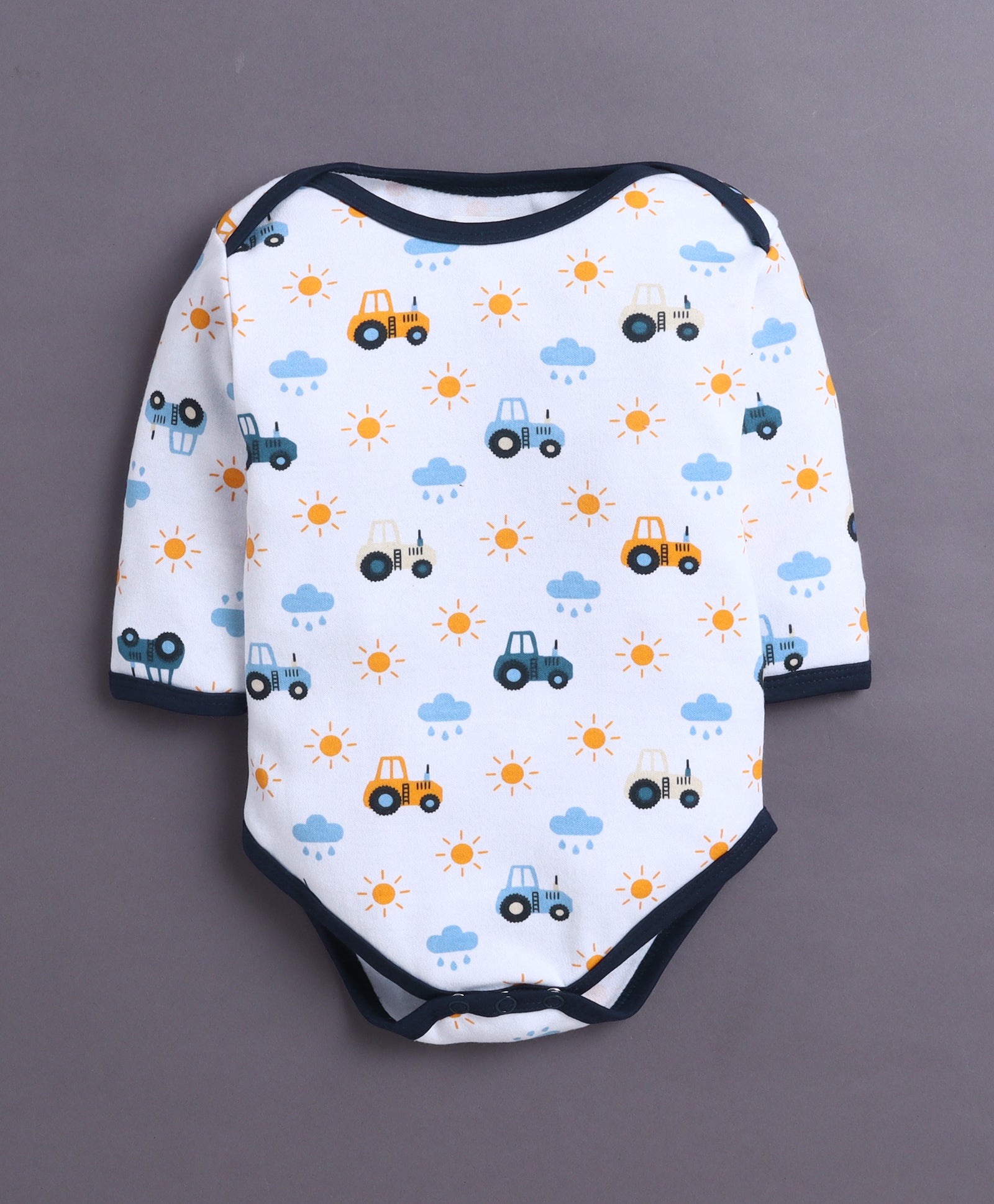 Navy & White Baby Boys Full Sleeves Cotton Bodysuit / Onesies Pack Of 3