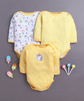 Yellow & White Baby Girls Full Sleeves Cotton Bodysuit / Onesies Pack Of 3