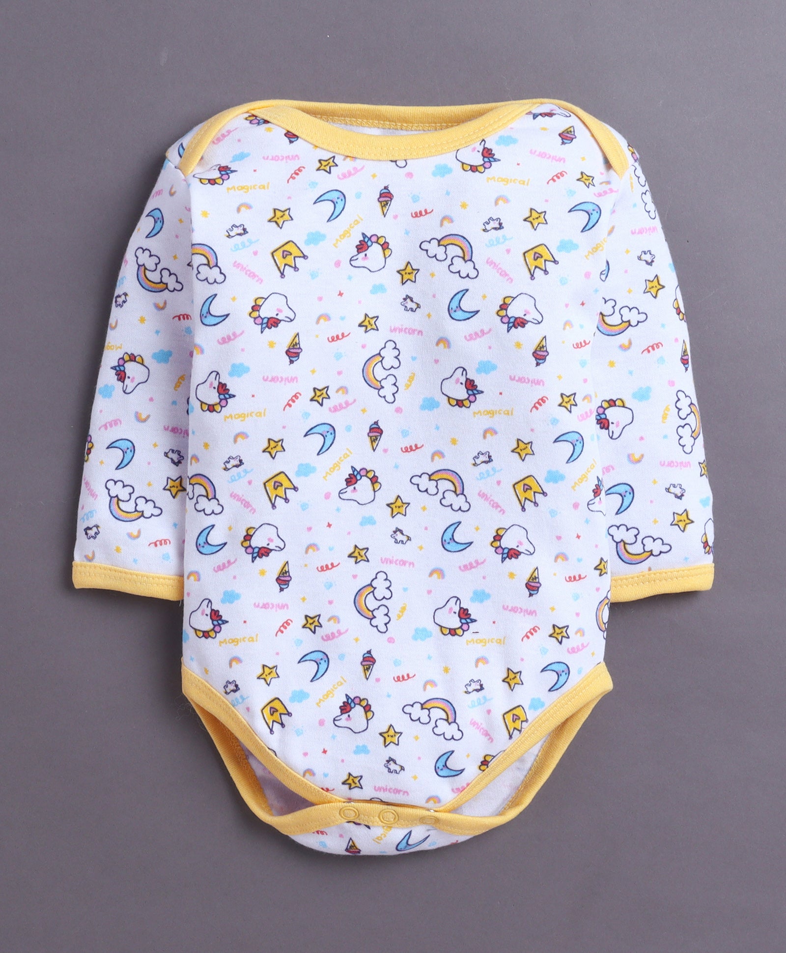 Yellow & White Baby Girls Full Sleeves Cotton Bodysuit / Onesies Pack Of 3