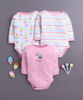 Pink & White Baby Girls Full Sleeves Cotton Bodysuit / Onesies Pack Of 3