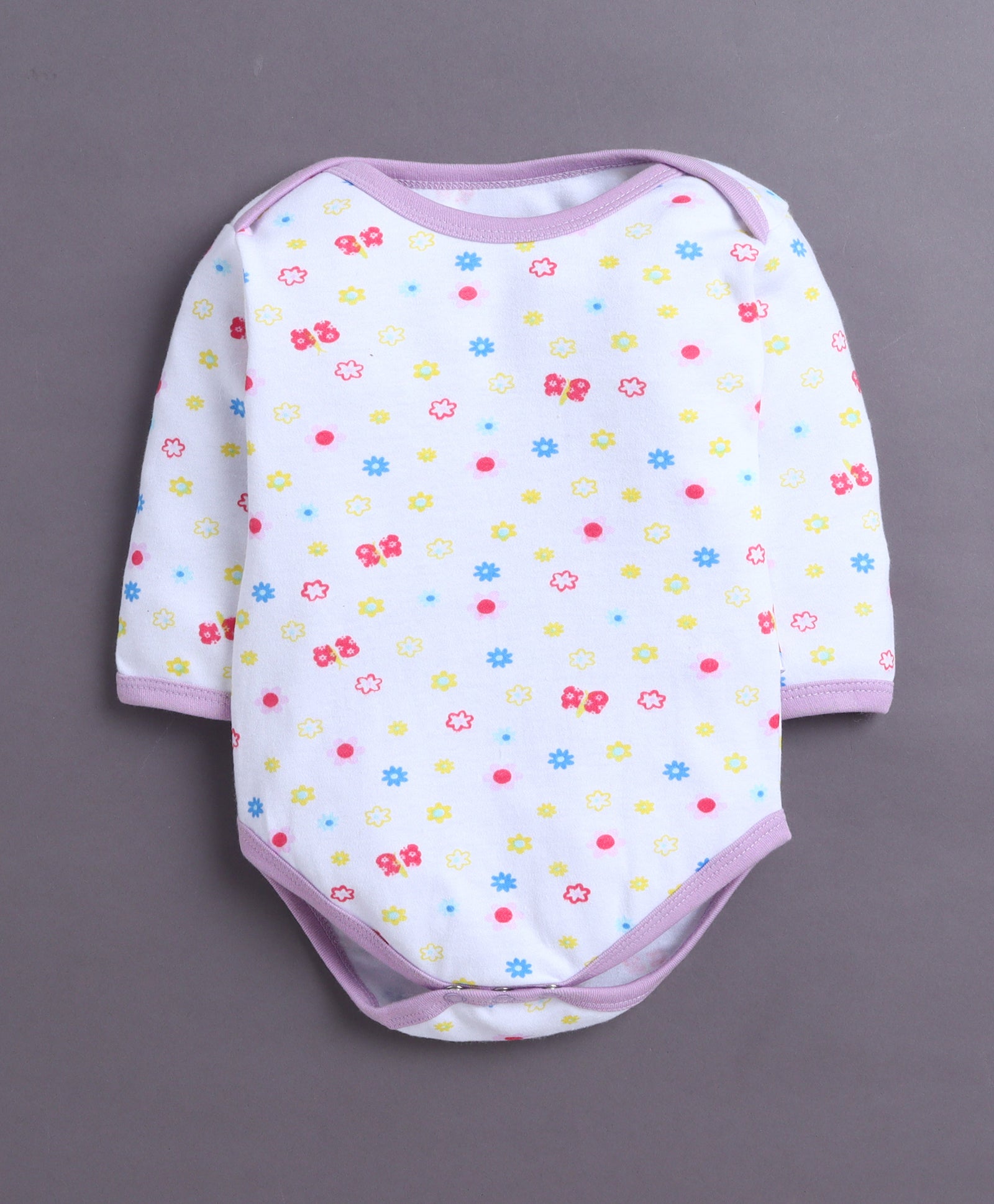 Lavender & White Baby Girls Full Sleeves Cotton Bodysuit / Onesies Pack Of 3