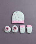 Green & Pink Girls Cotton Cap Mitten Bootie Set