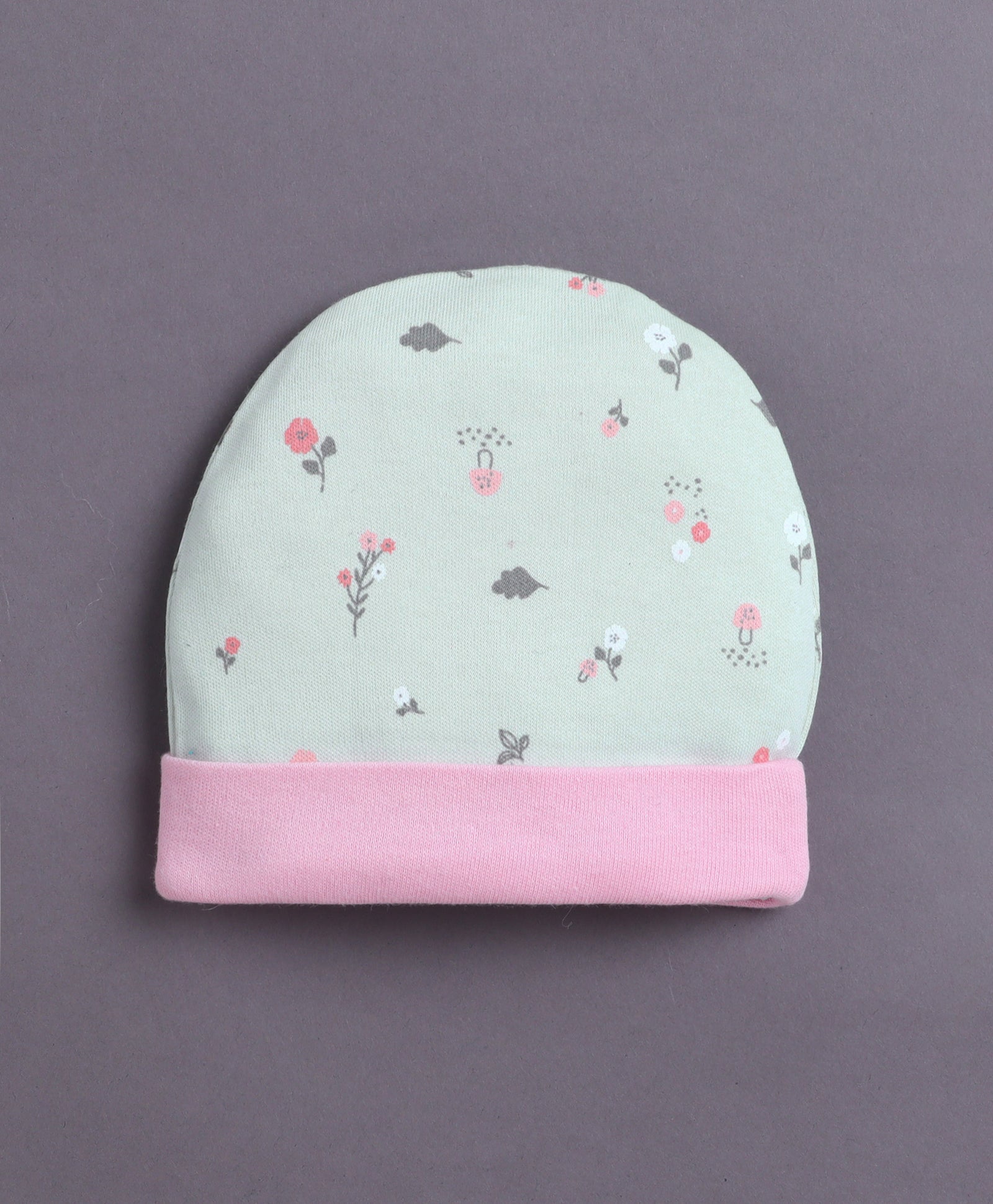 Green & Pink Girls Cotton Cap Mitten Bootie Set