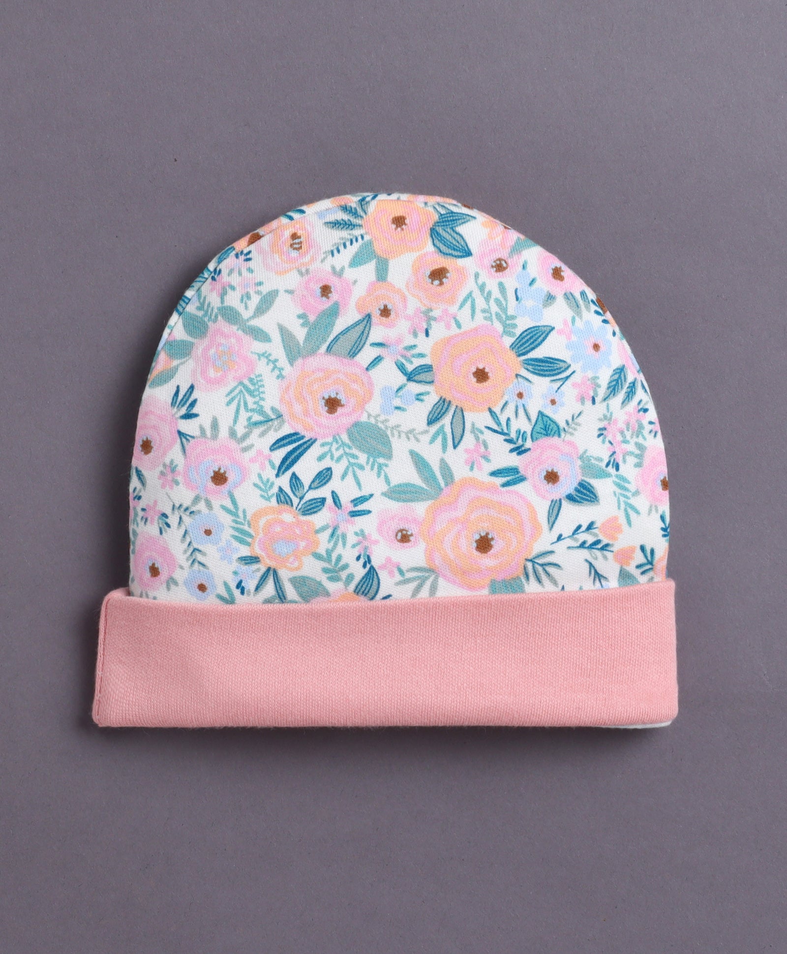 Beige & Peach Girls Cotton Cap Mitten Bootie Set