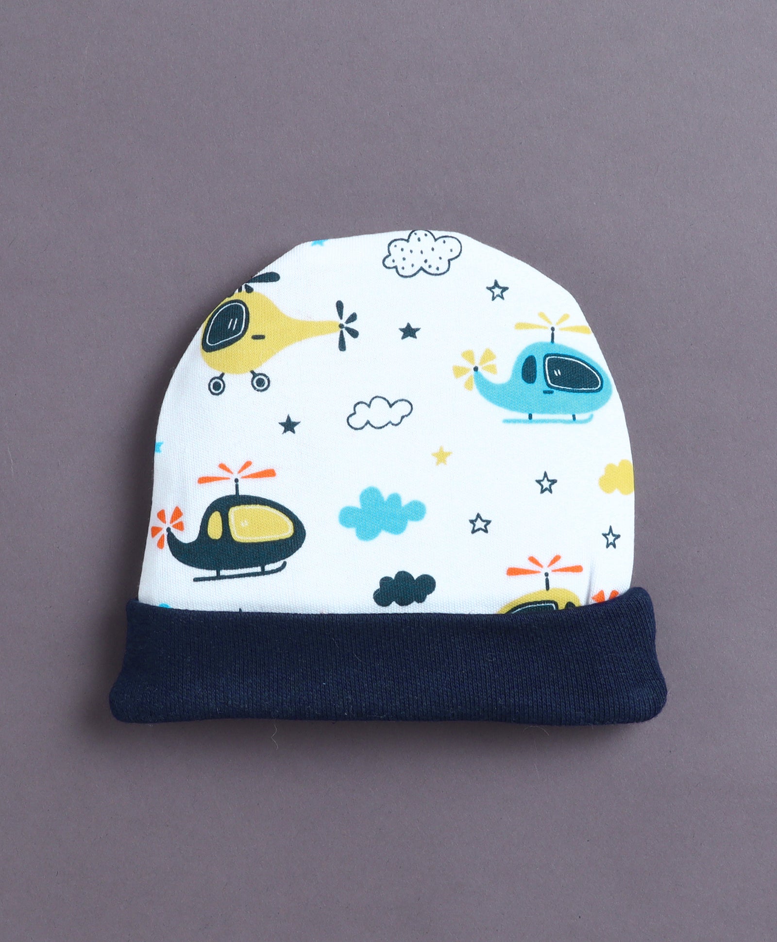 White & Navy Boys Cotton Cap Mitten Bootie Set