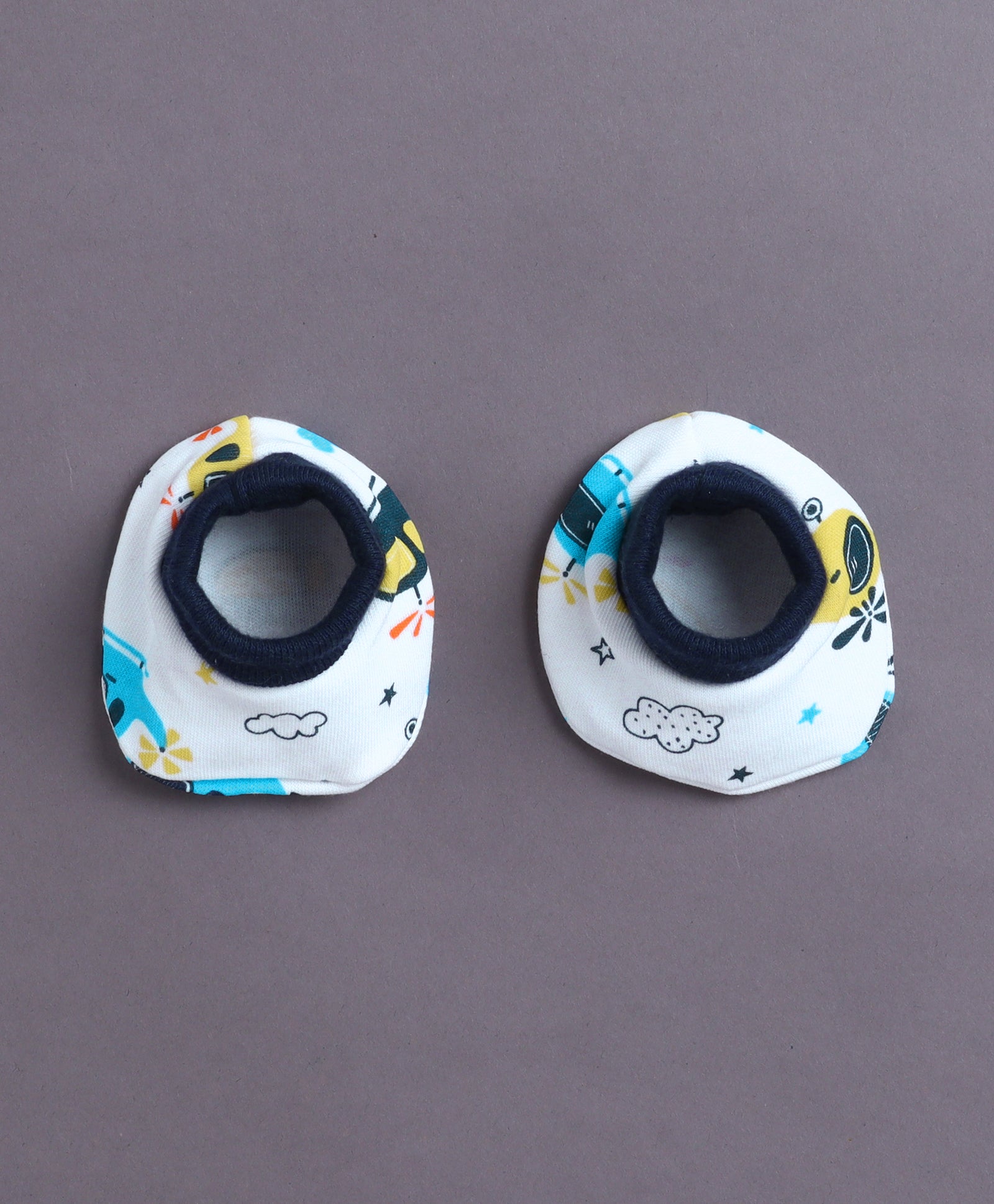 White & Navy Boys Cotton Cap Mitten Bootie Set