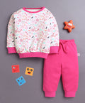 Baby Pink & Pink Girls Full Sleeves Cotton T-Shirt & Jogger Set