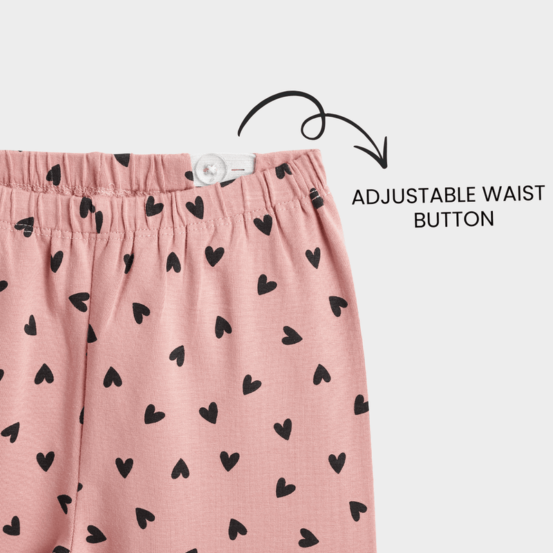 Coral Pink Heart Print Cotton Stretch Leggings