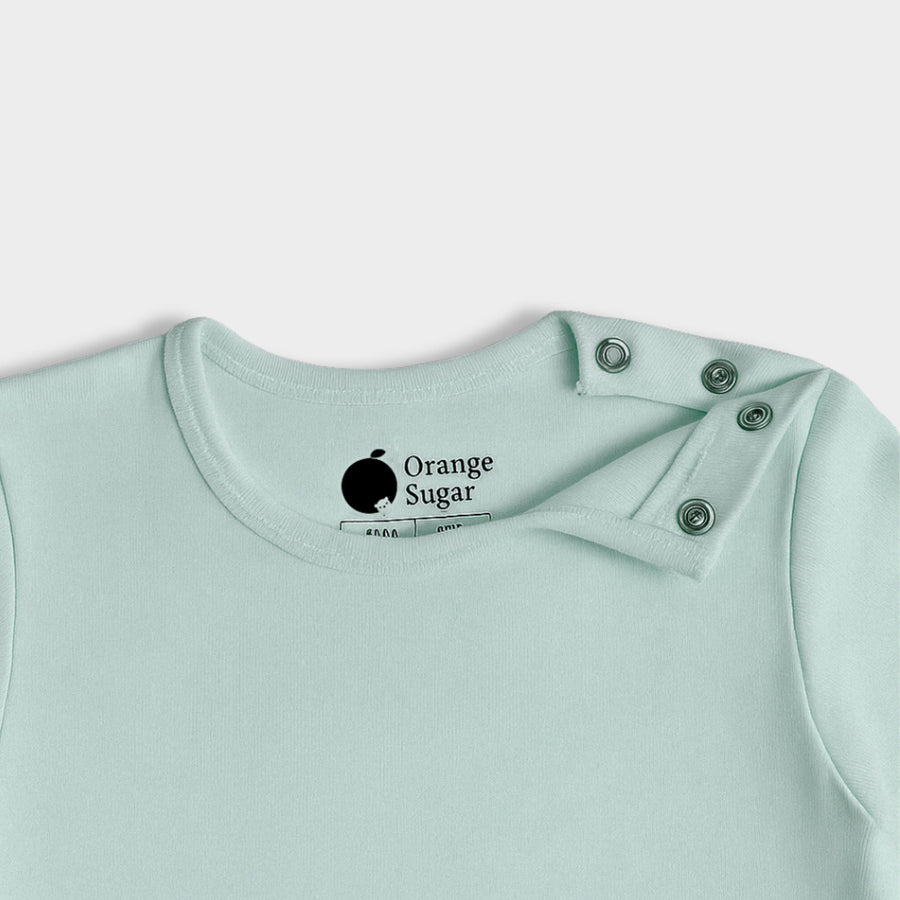 Light Green Solid Cotton Full Sleeves Bodysuit