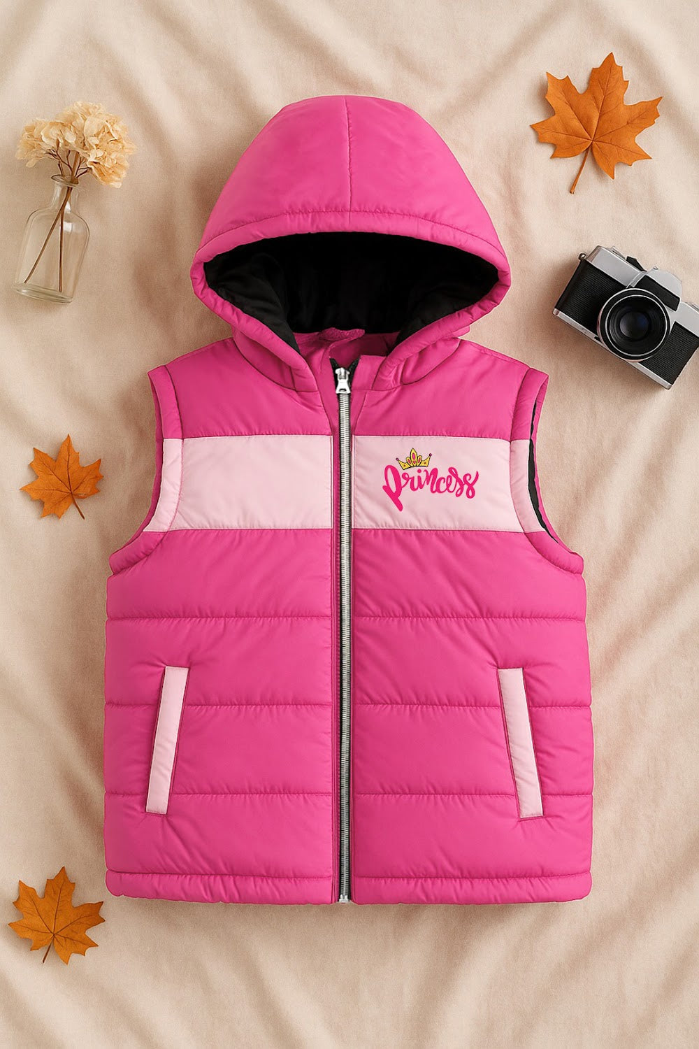 Girls' Pink & Fuchsia Hooded Puffer Vest