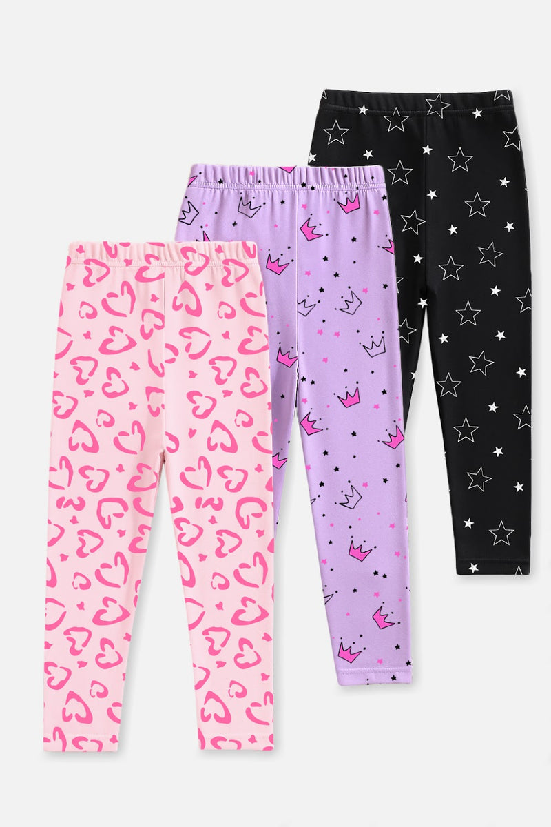 Girls' 3-Pack Printed Heart & Star Leggings