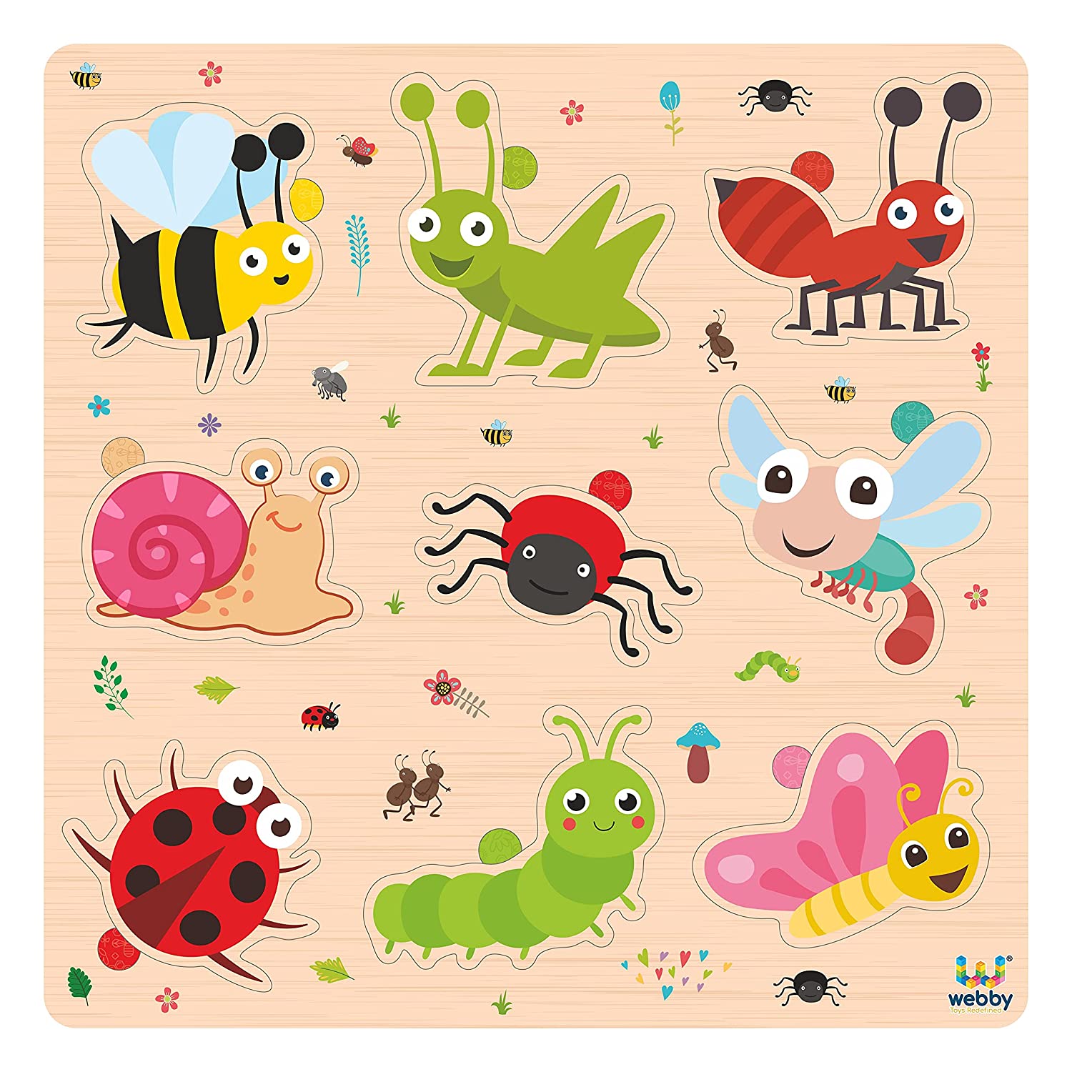 Webby 12 x 12 Insects Wooden Board Puzzle