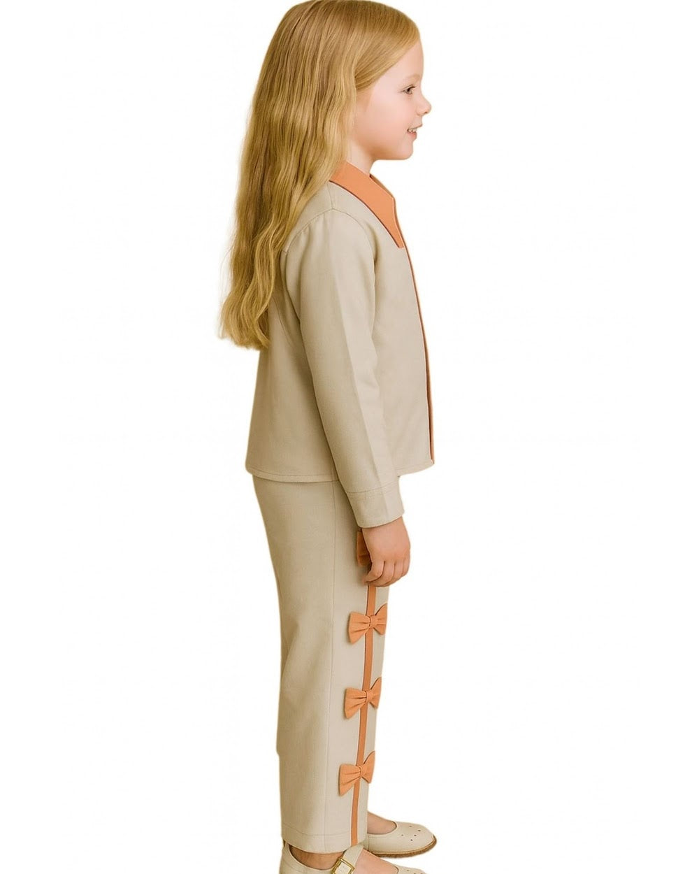 Beige Bow-Detail Pant Set