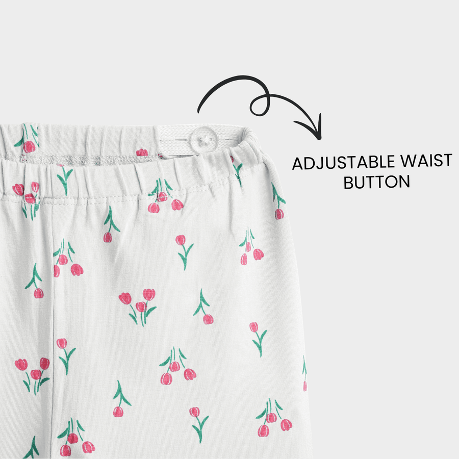 White Tulip Print Cotton Stretch Leggings