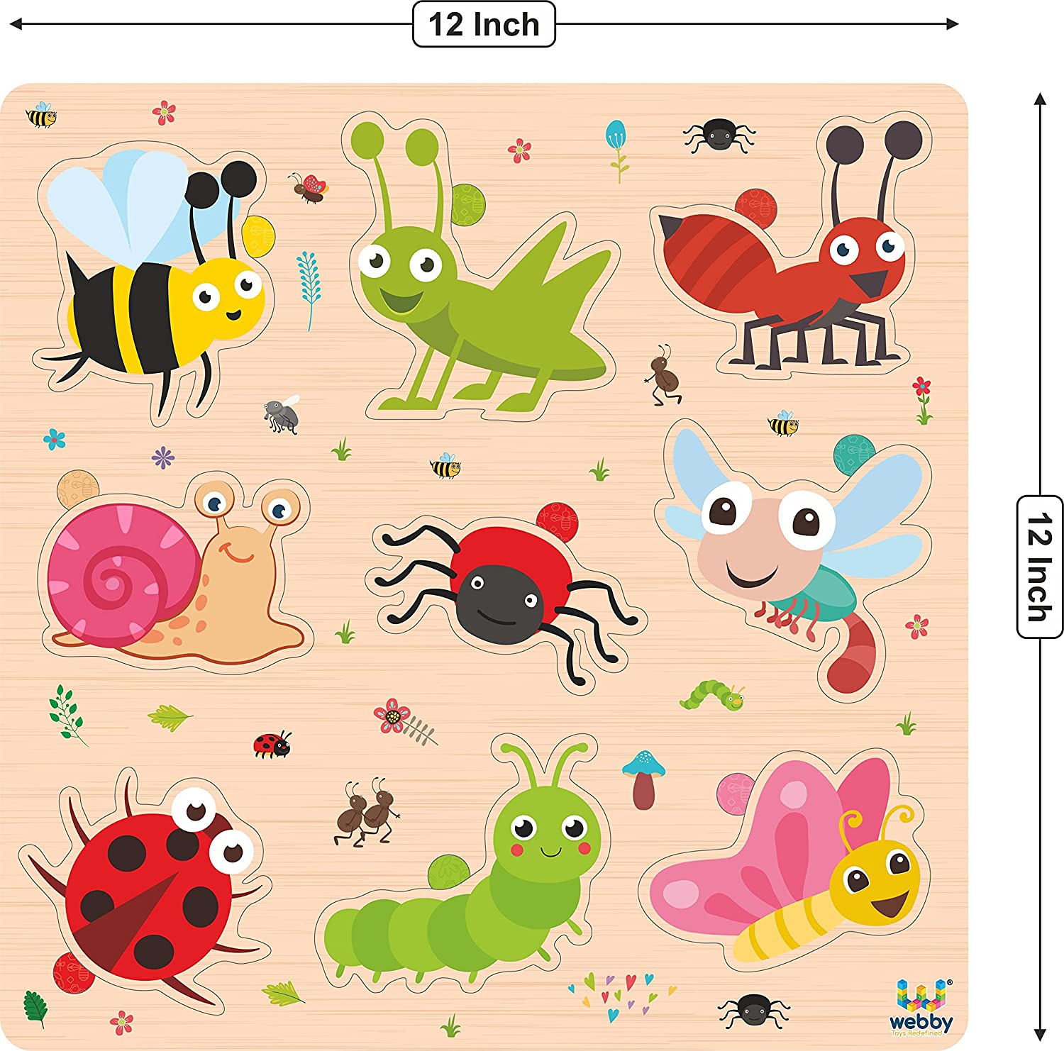 Webby 12 x 12 Insects Wooden Board Puzzle