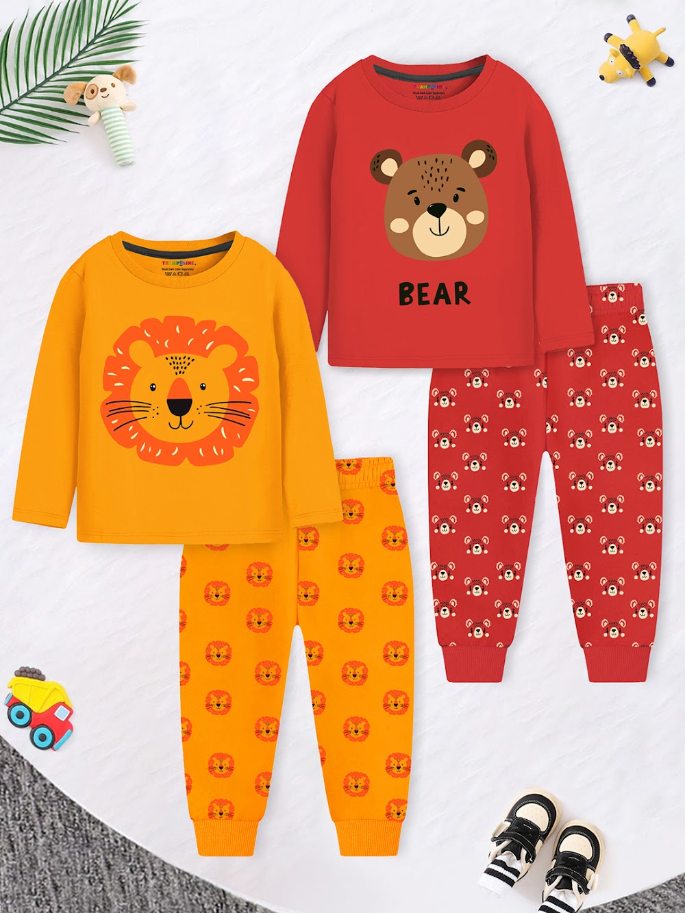 Kids' Animal Character Pajama Sets (Lion & Bear)