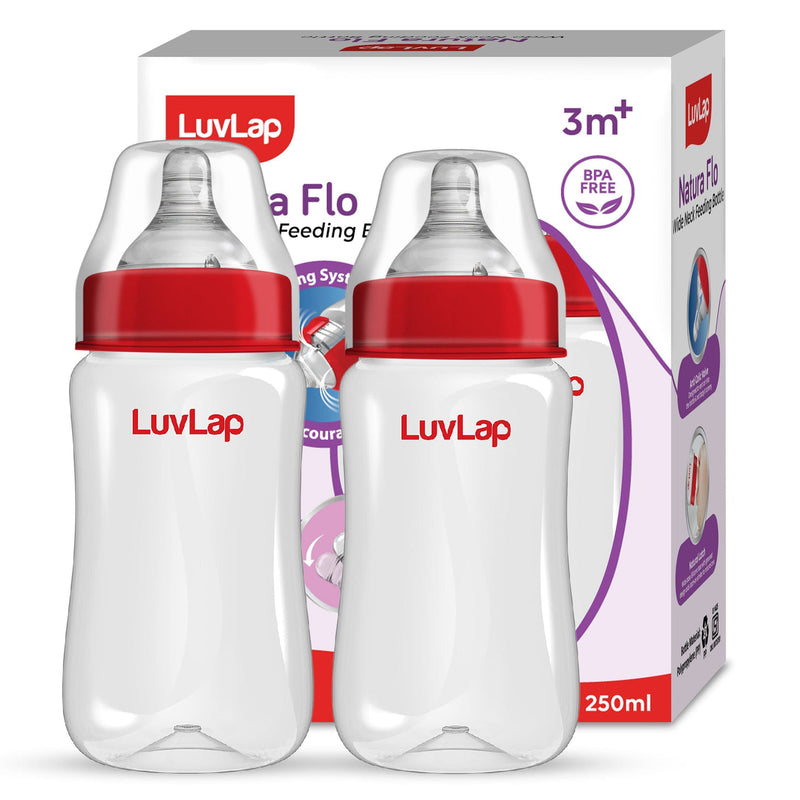 Anti-Colic Wide Neck Natura Flo Baby Feeding Bottle, 250Ml (Pack Of 2)
