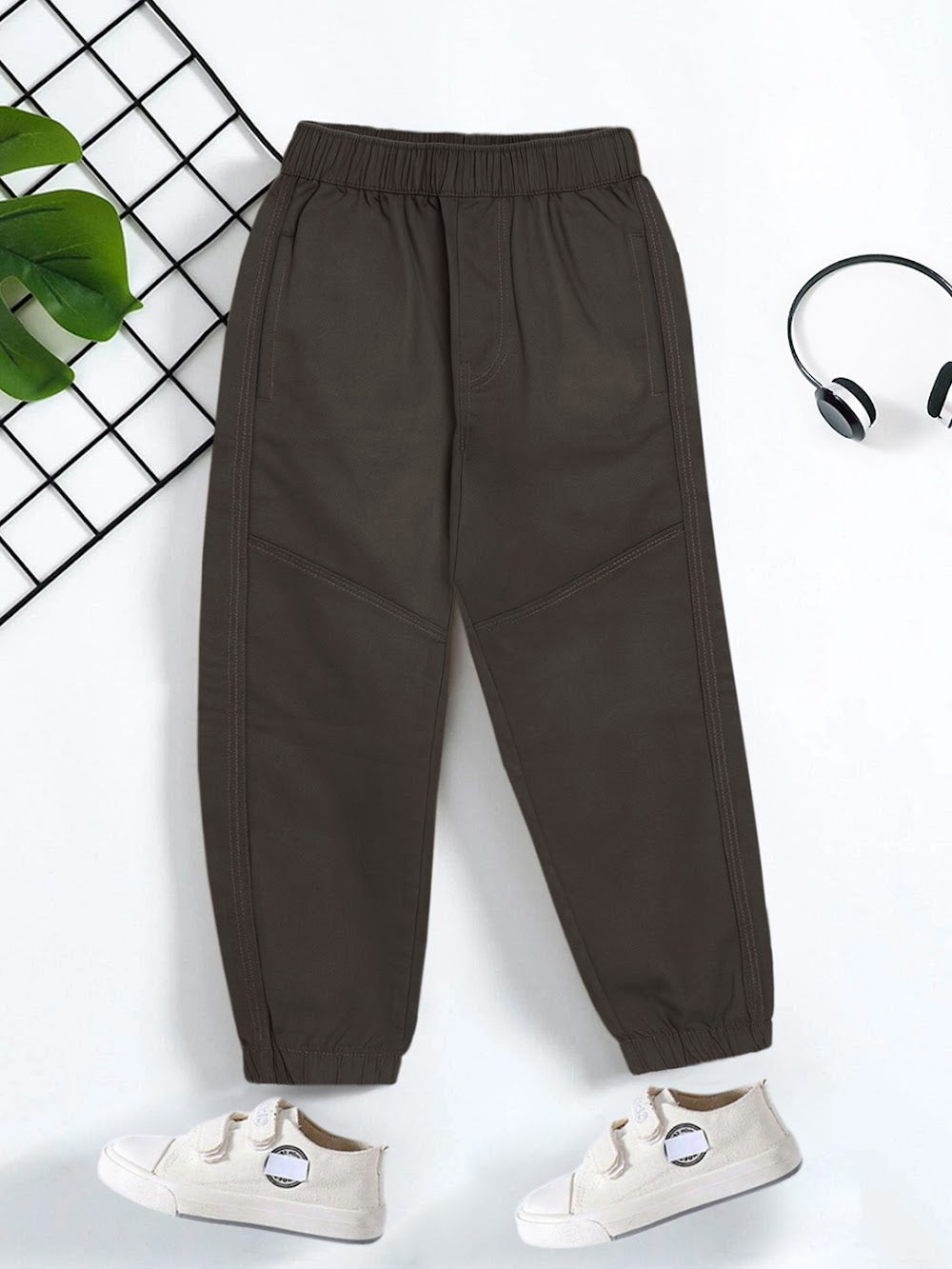 Kids' Casual Dark Brown Jogger Trousers