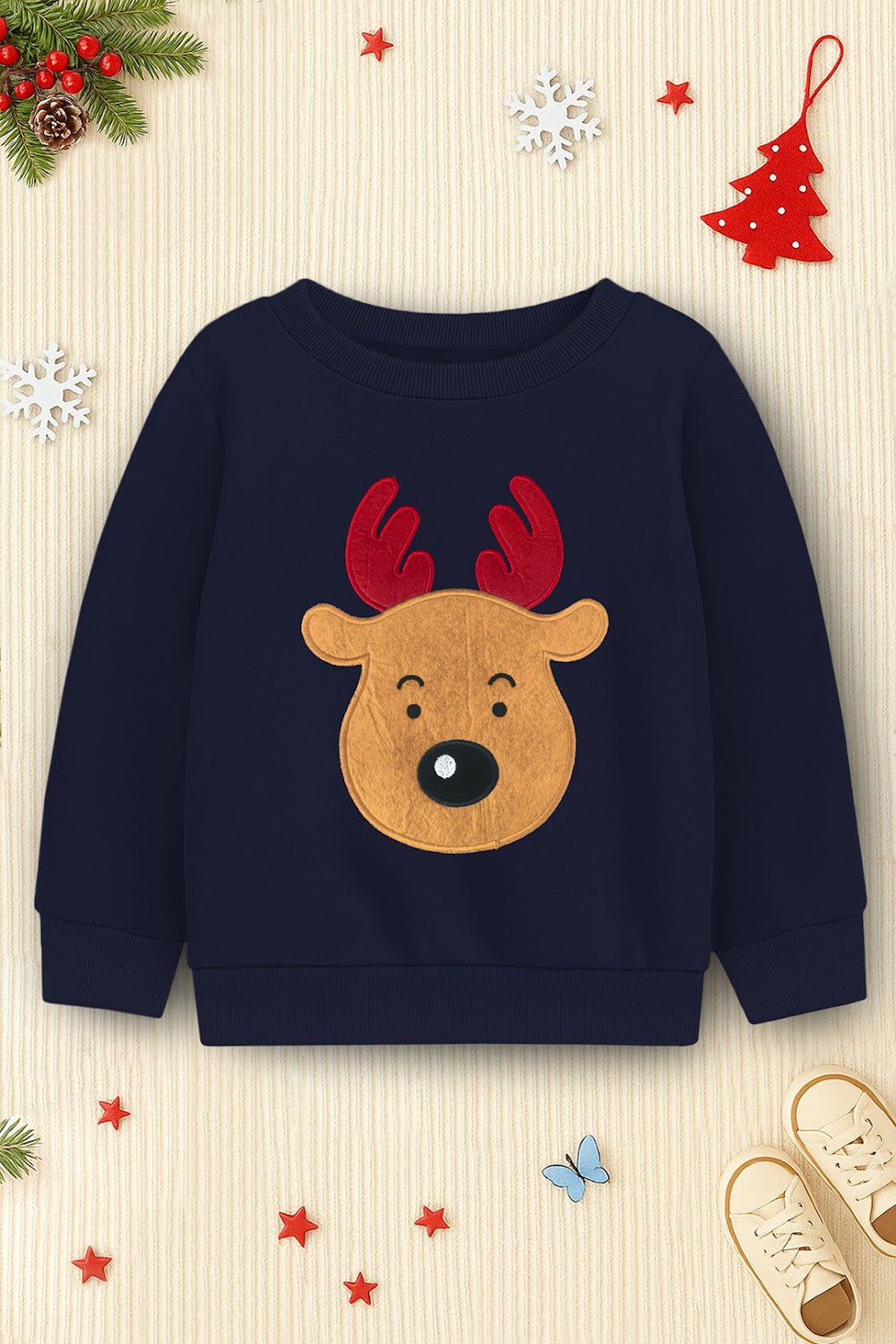 Kids' Navy Blue Reindeer Holiday Sweatshirt
