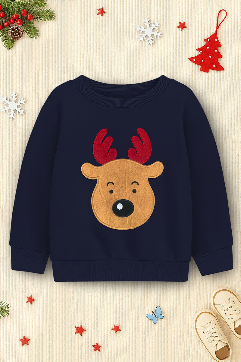 Kids' Navy Blue Reindeer Holiday Sweatshirt