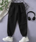 Kids' Solid Black Utility Cargo Trousers