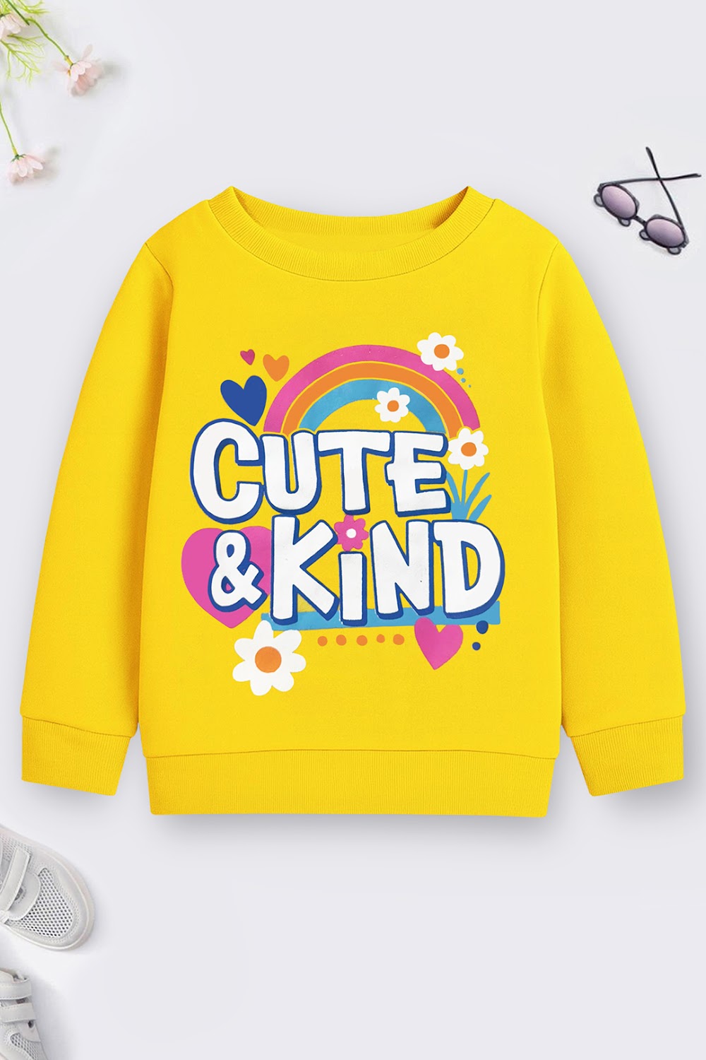 Girls' Yellow Graphic Crewneck Sweatshirt