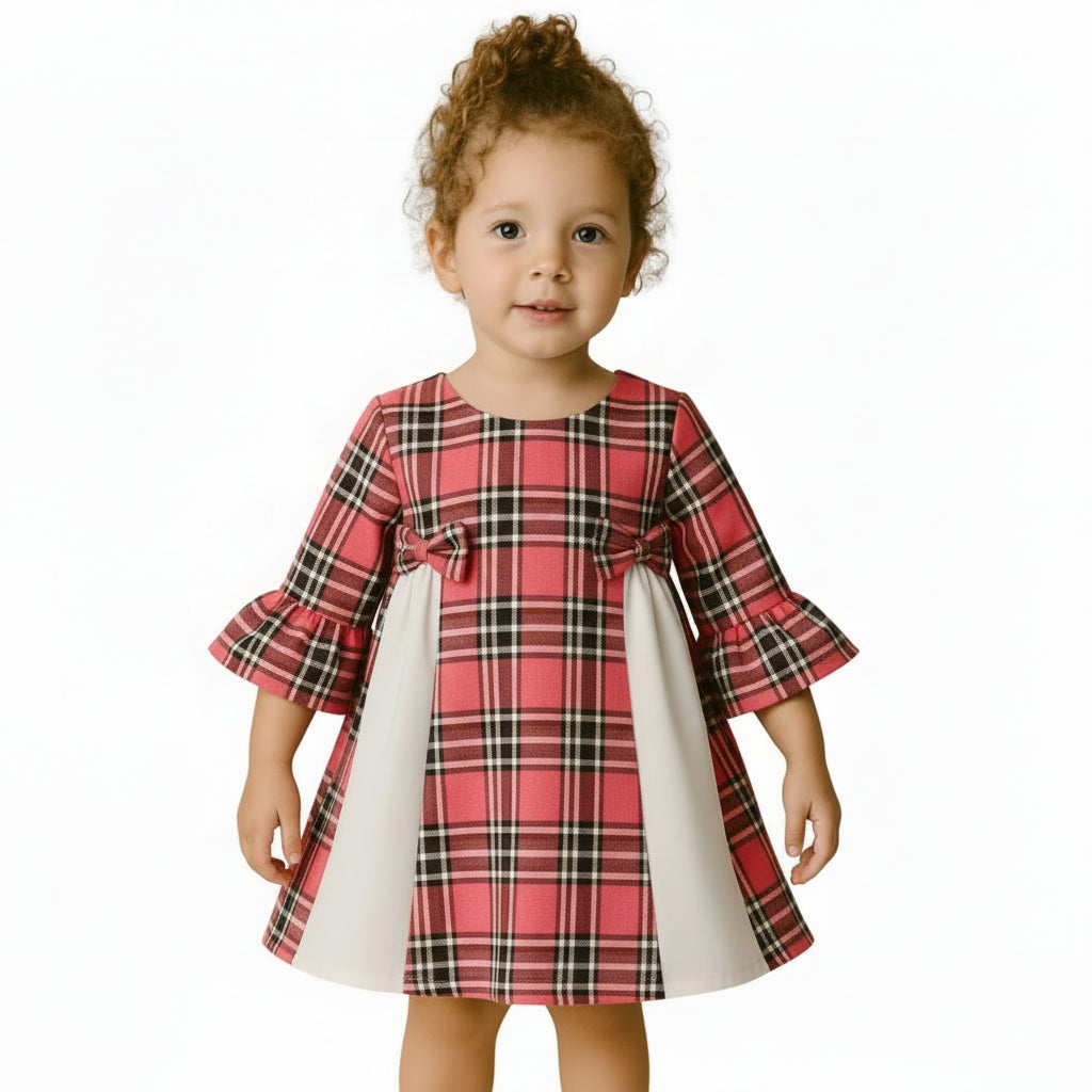 Red & White Plaid Panel Dress