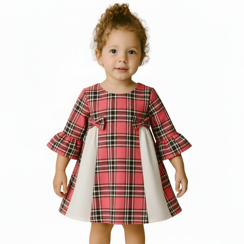 Red & White Plaid Panel Dress