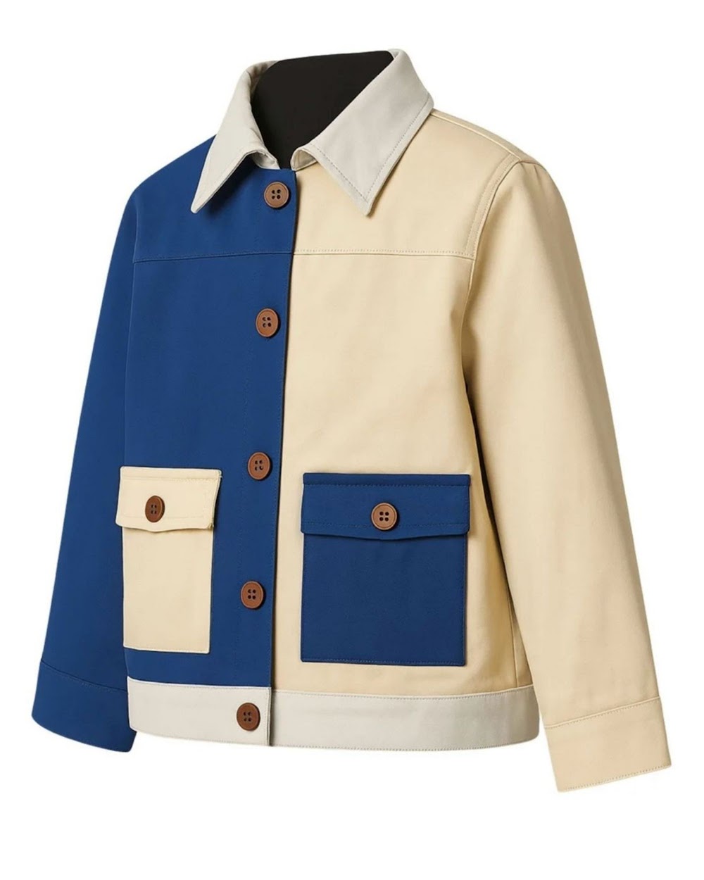 Blue & Beige Blocked Jacket