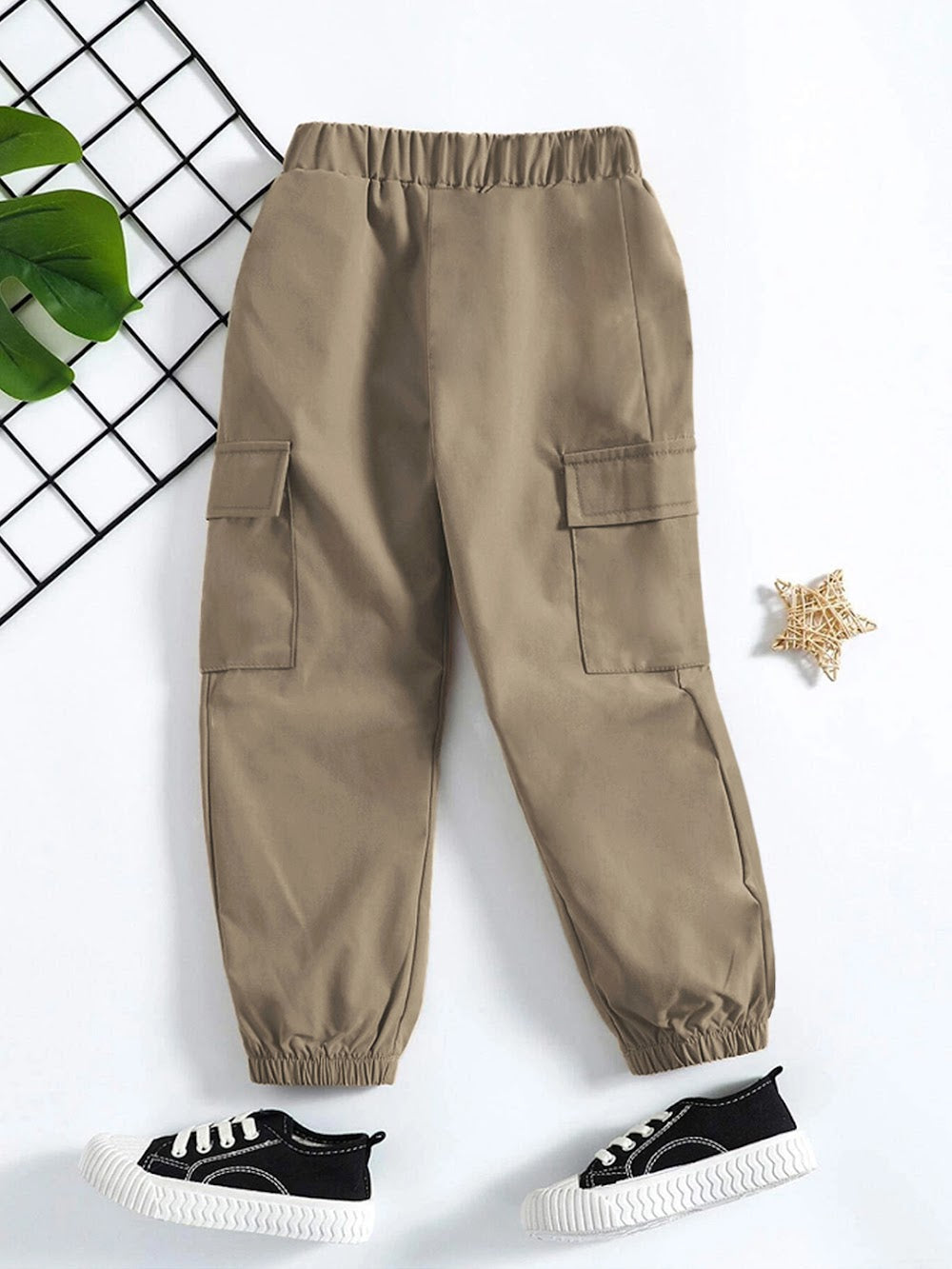 Boy's Beige Green Cargo Jogger Pants