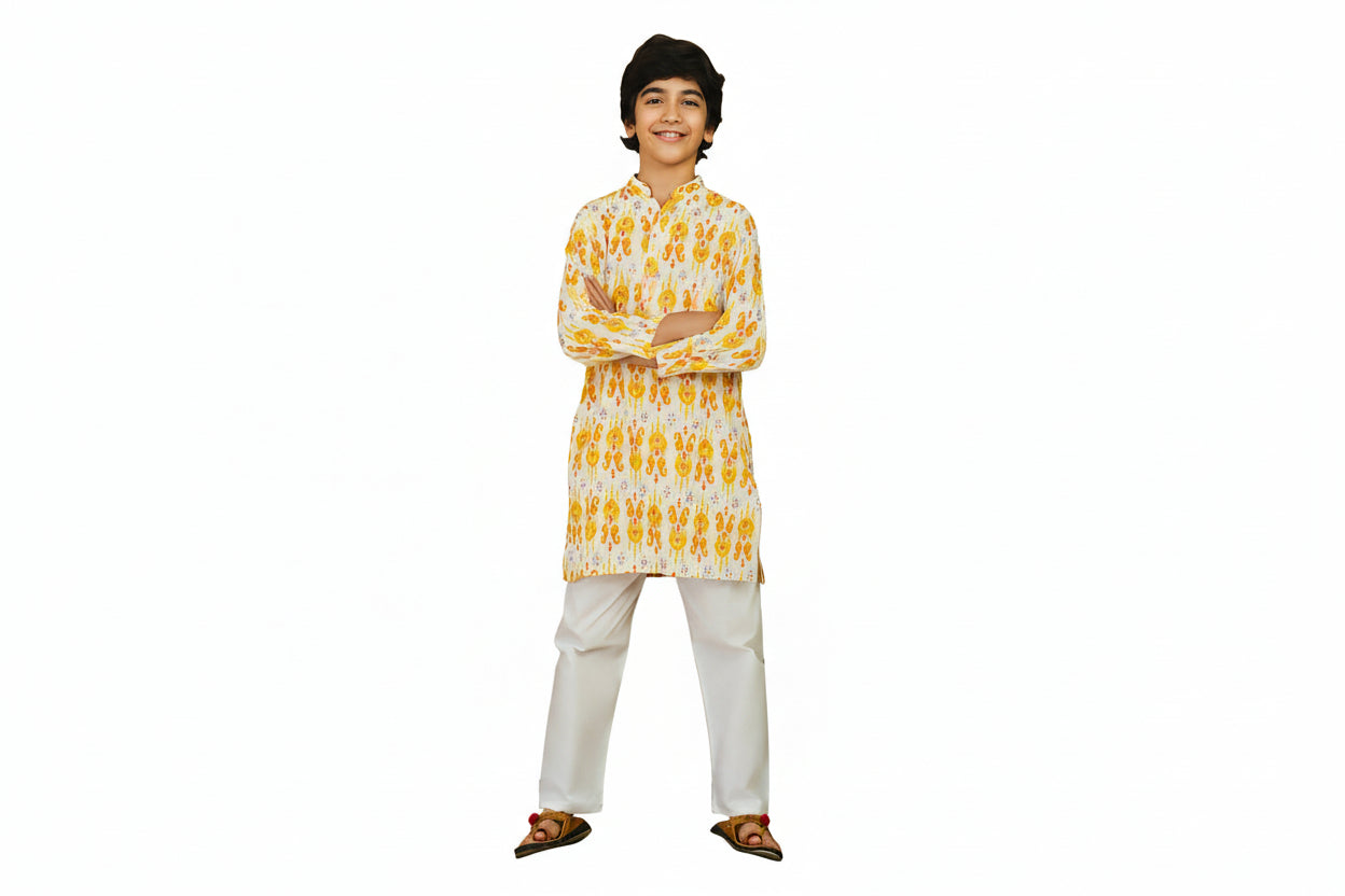 Classic White Cotton Baby Kurta & Pajama Set