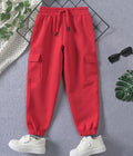 Kids' Bright Red Drawstring Cargo Joggers