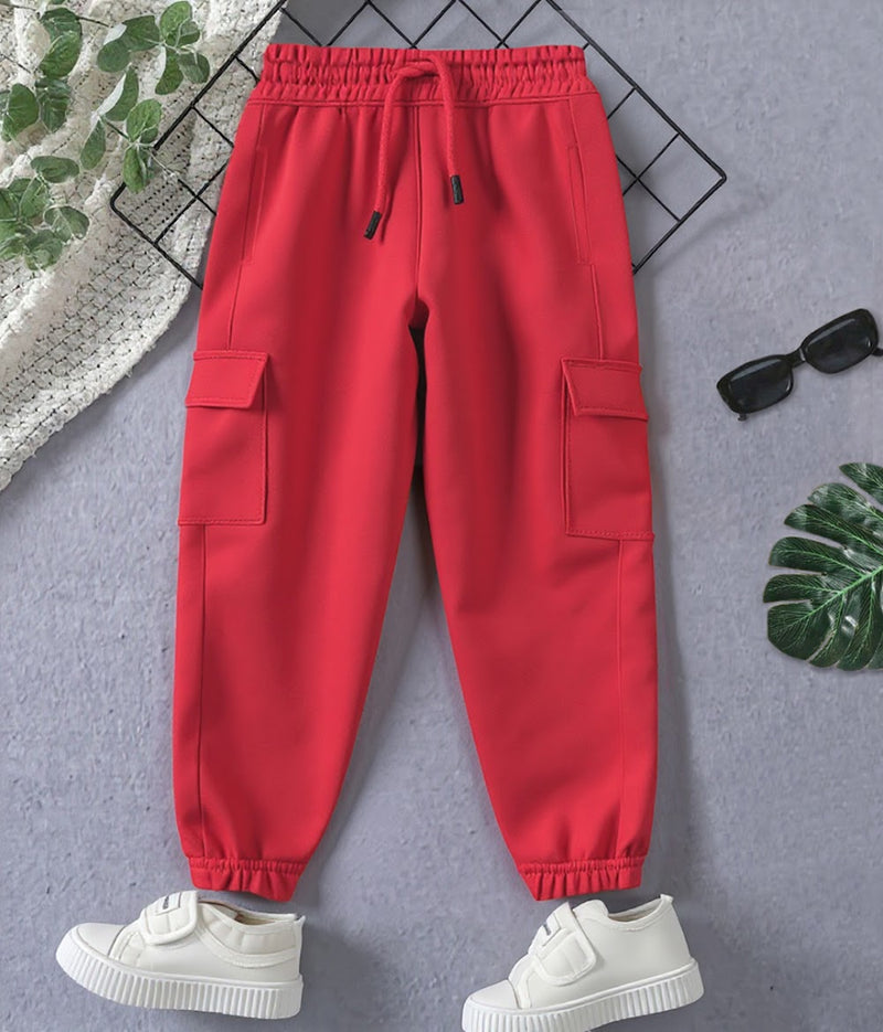 Kids' Bright Red Drawstring Cargo Joggers
