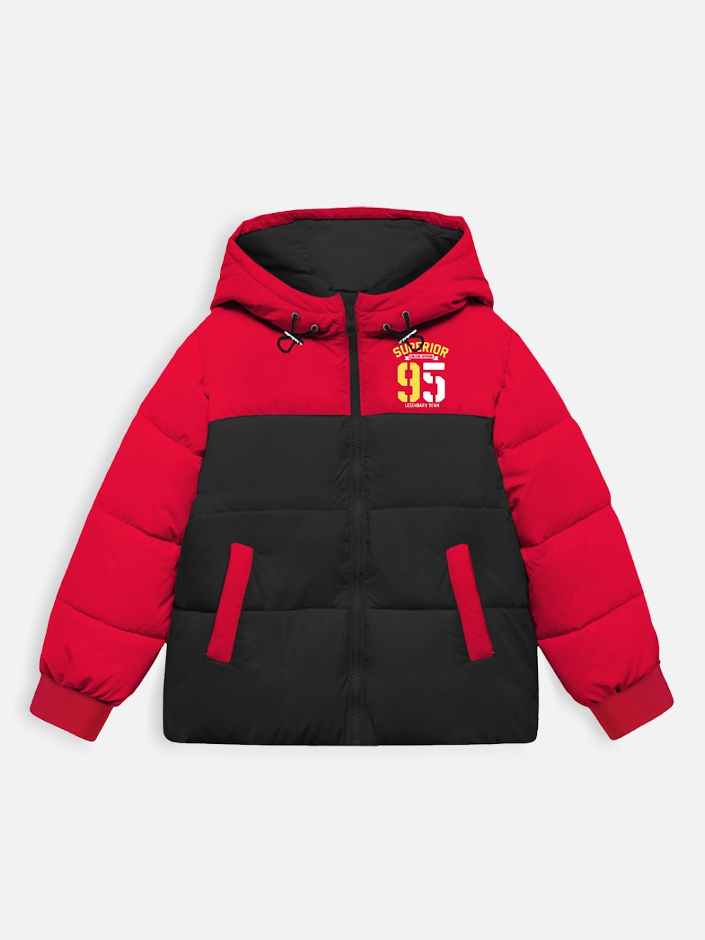Kids' Red & Black Color-Block Winter Puffer Jacket