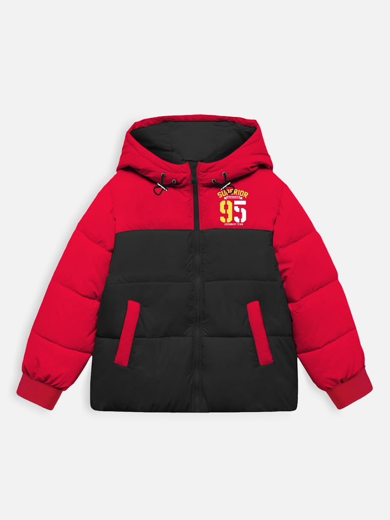 Kids' Red & Black Color-Block Winter Puffer Jacket