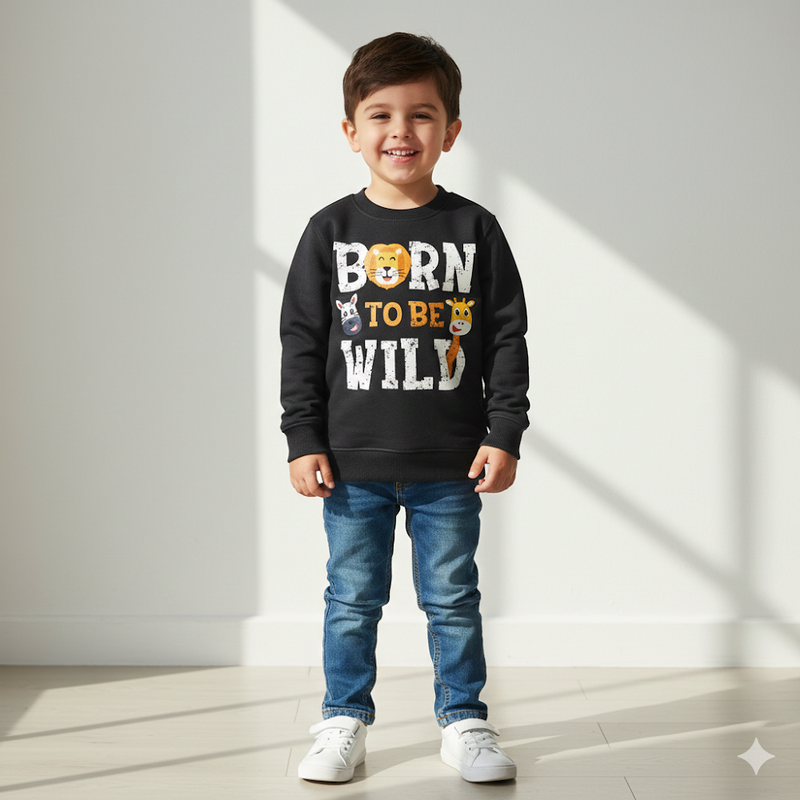 Born To Be Wild Animal Graphic Sweatshirt For Kids