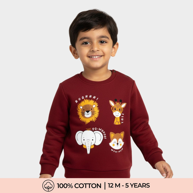 Red Animal Kingdom Print Cotton Sweatshirt