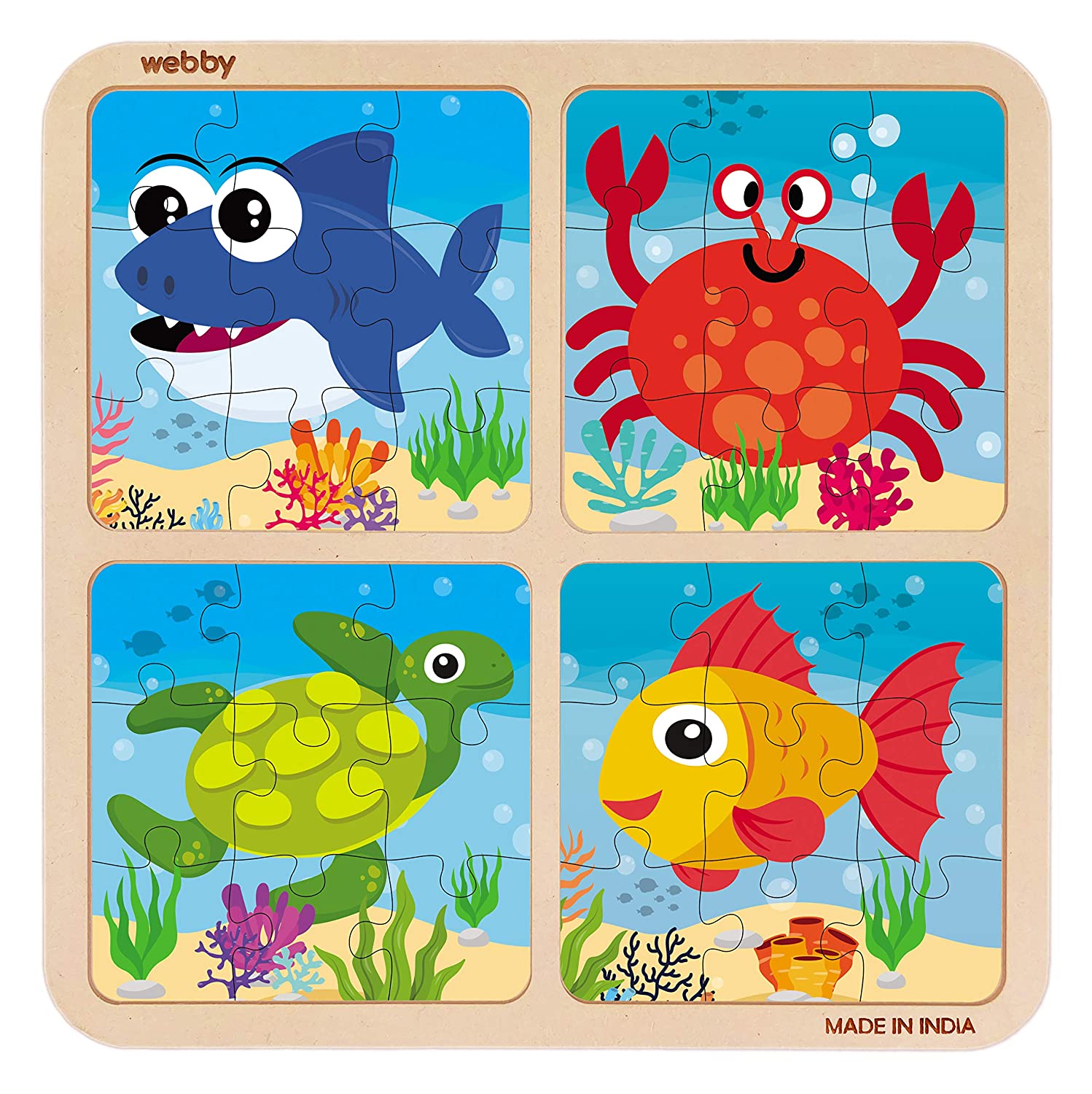 Webby 4 In 1 Wooden Sea Creature Puzzle Toy, 36 Pcs