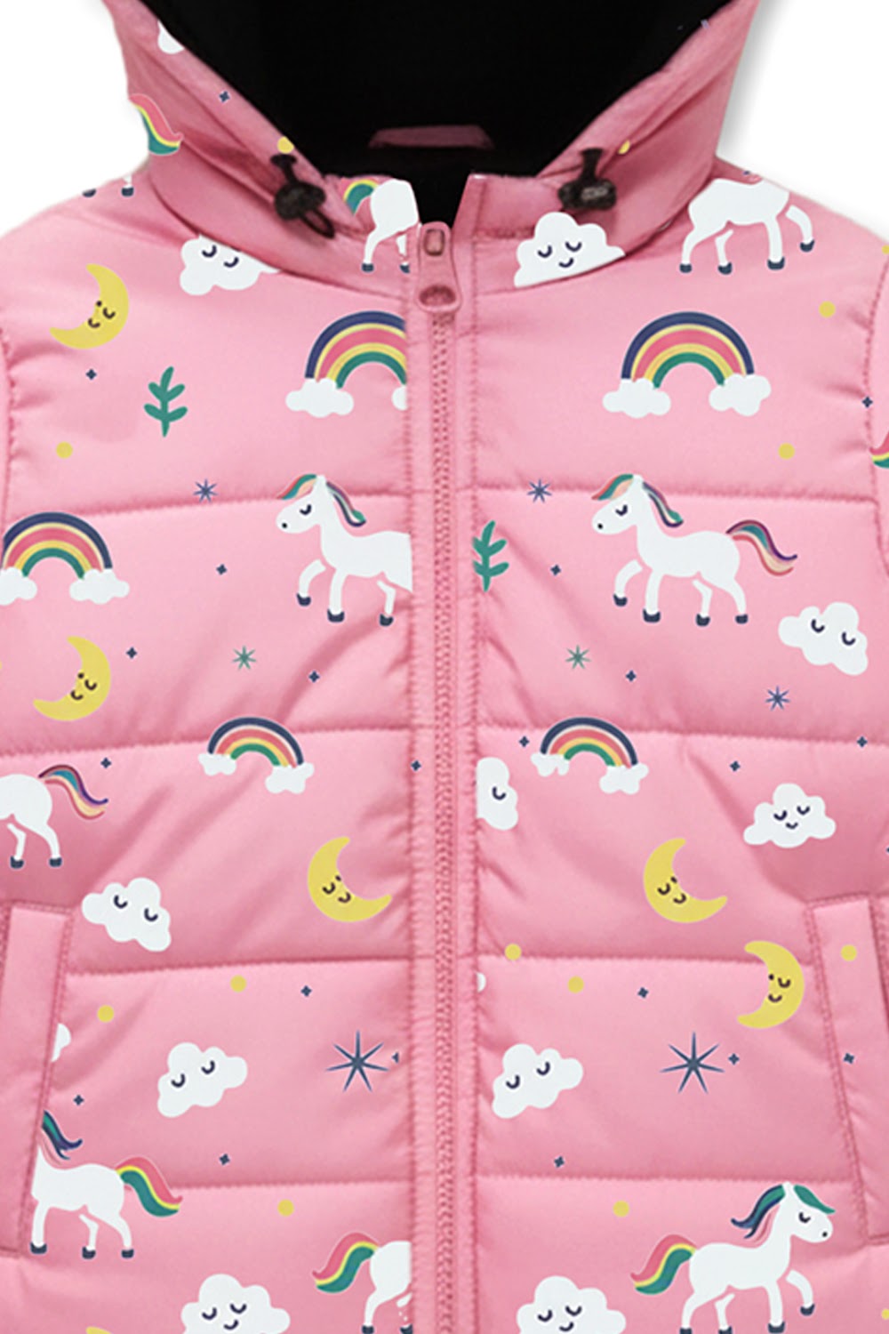 Girls' Hooded Unicorn Print Puffer Jacket
